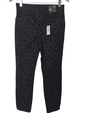 Express Denim Blue Black Leopard Print Skinny Pants High Rise 2S